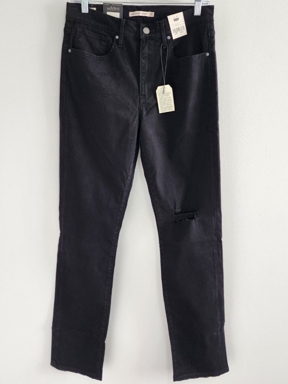 Levi’s Premium 724 High Rise Straight Jeans 30 Black Distressed NWT